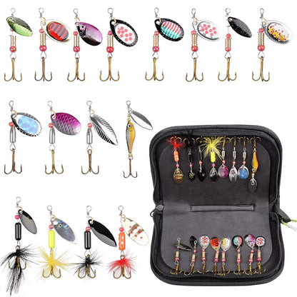 16 Piece Spinner Fishing Lures Spinner Bait Lures with Feather Treble Hooks for Northern Pike