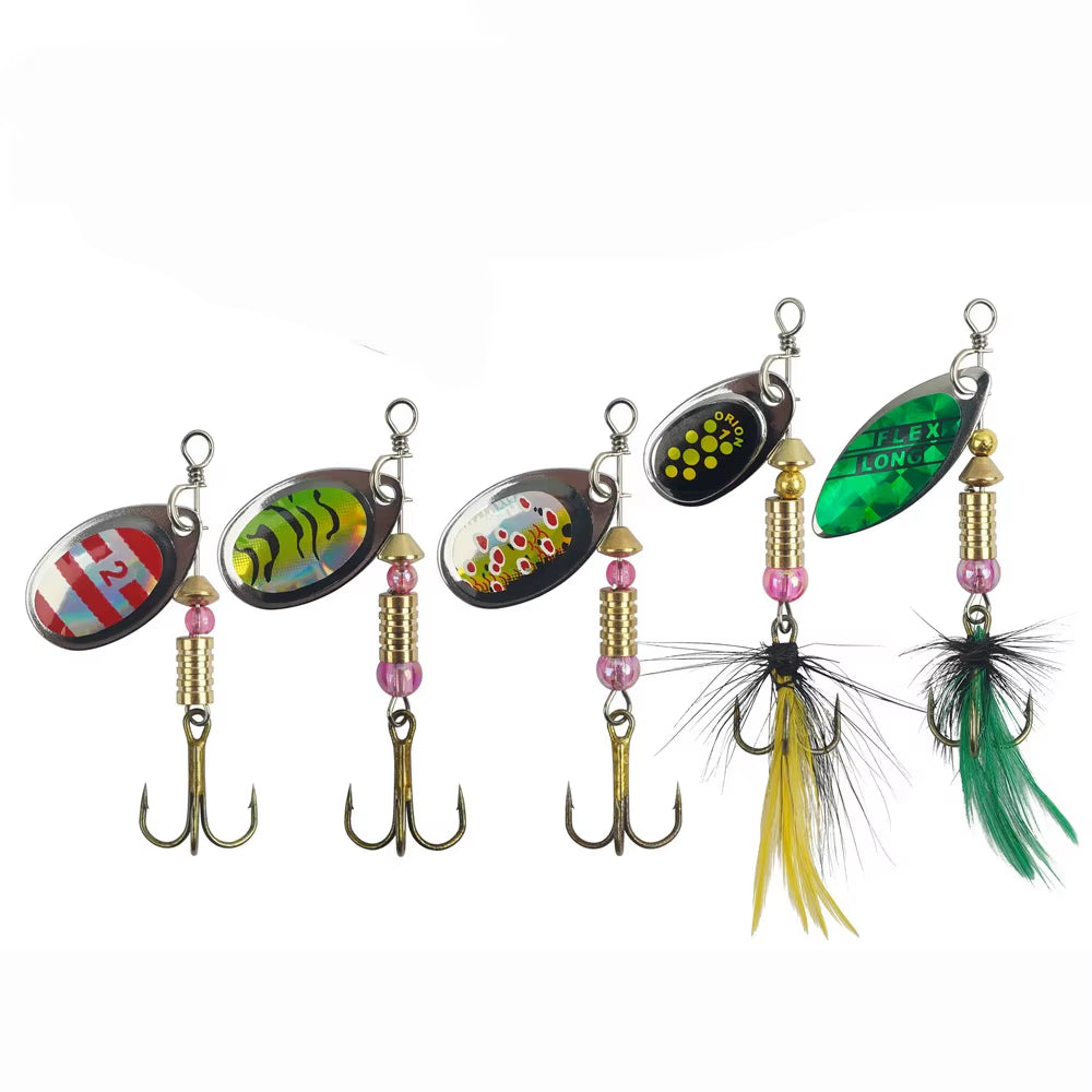 5 Piece Spinner Fishing Lures Spinner Bait Lures with Feather Treble Hooks for Northern Pike