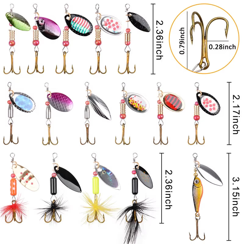 Spinner Fishing Lures Spinner Bait Lures with Feather Treble Hooks for Northern Pike