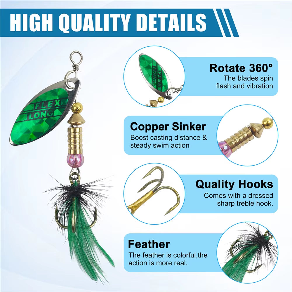 Spinner Fishing Lures Spinner Bait Lures with Feather Treble Hooks for Northern Pike