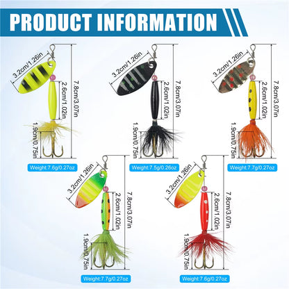 Spinner Fishing Lures Spinner Bait Lures with Feather Treble Hooks for Northern Pike