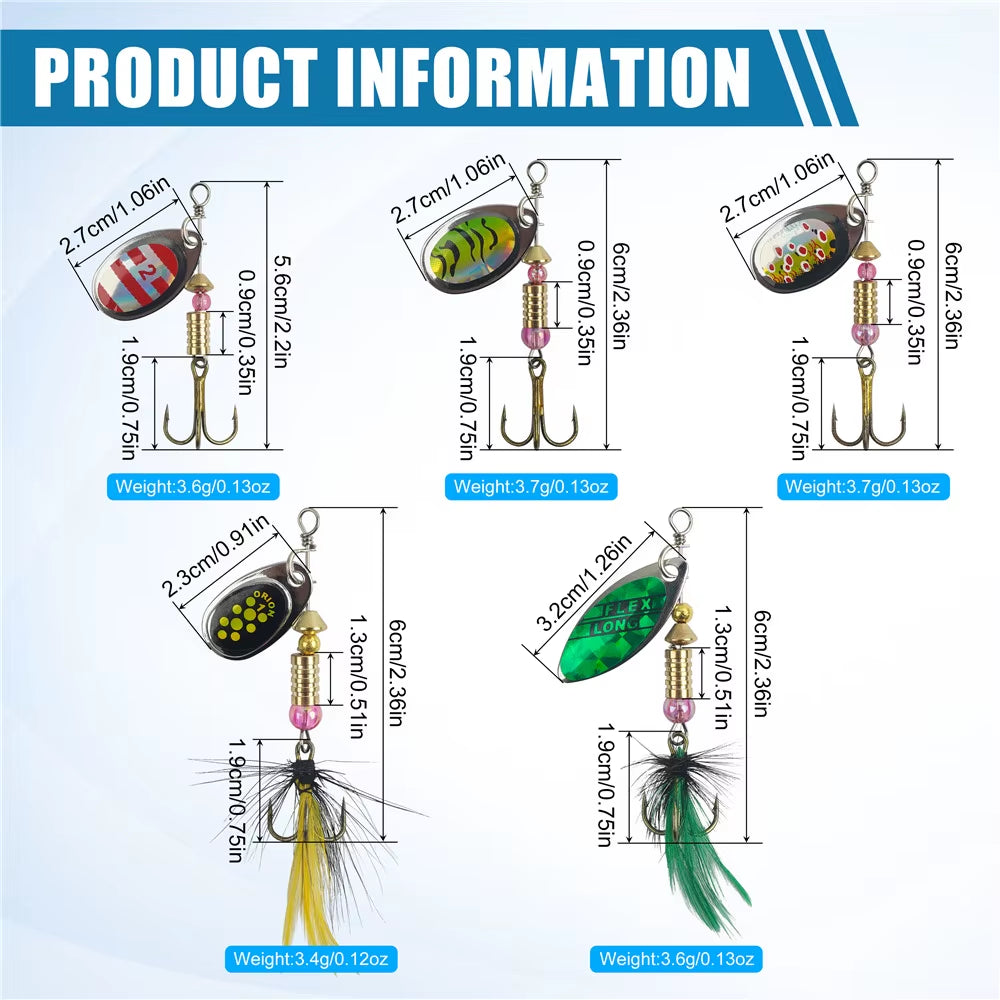 Spinner Fishing Lures Spinner Bait Lures with Feather Treble Hooks for Northern Pike