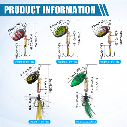 Spinner Fishing Lures Spinner Bait Lures with Feather Treble Hooks for Northern Pike
